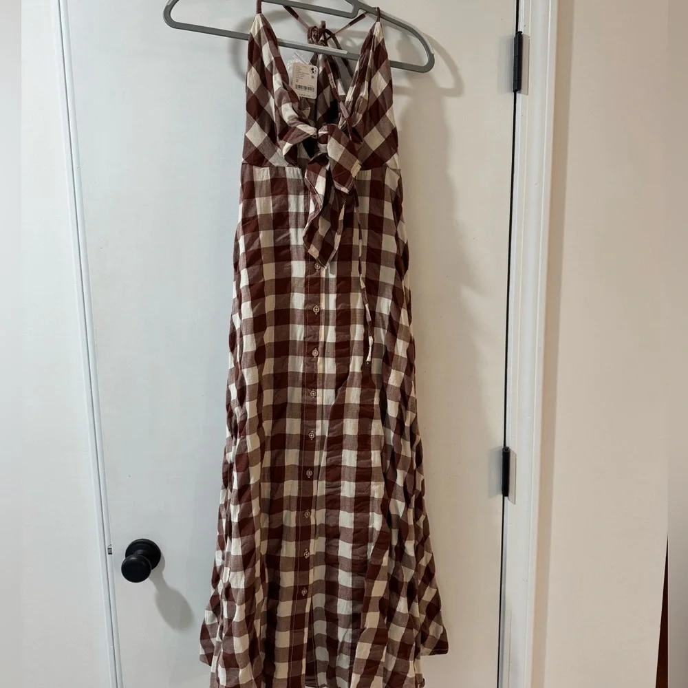 NWT Free People Brown & White Gingham Via Midi Dress - Picture 3 of 5
